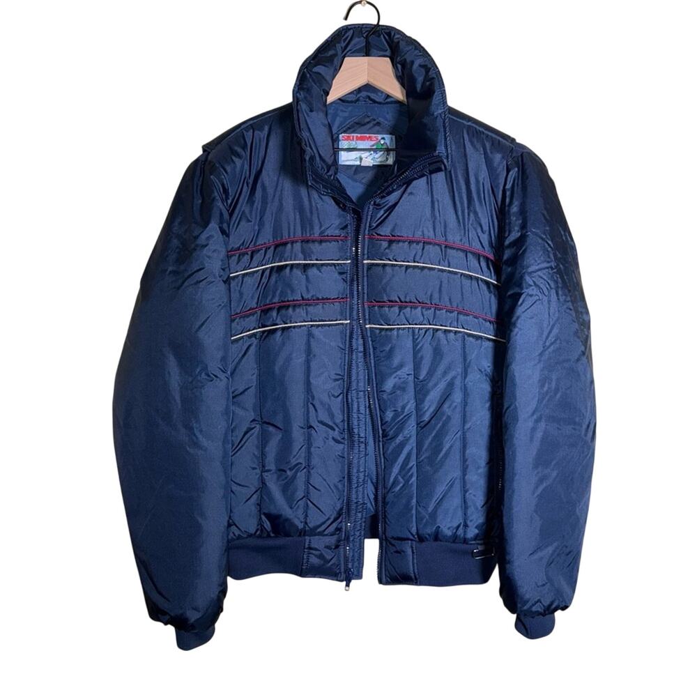 VINTAGE SKI MOVES 80s metallic sheen, striped puffer ski jacket L